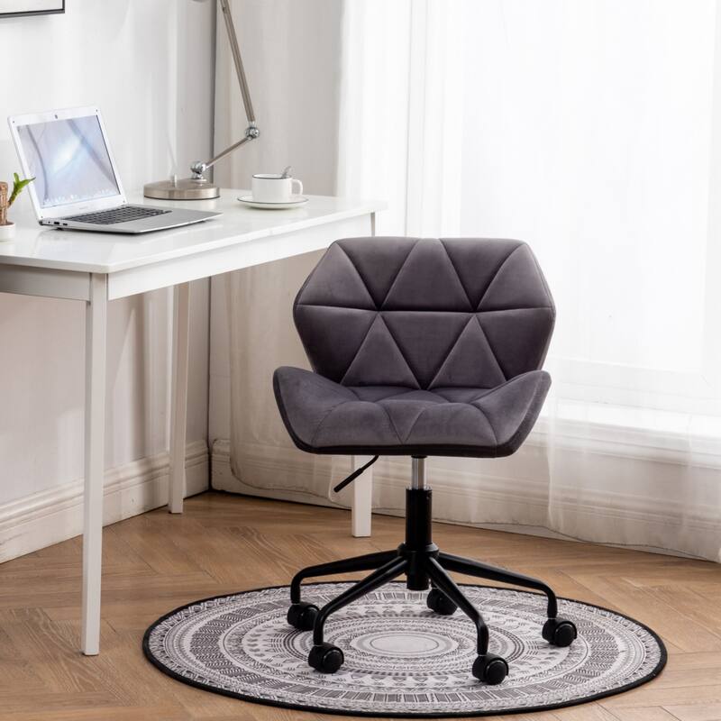 Alt View 1. HTUTWOO - Diamond Tufted Office Chair, 360° Swivel Adjustable Height, Velvet Fabric with High-Density Foam- for Home Office, Study - Gray.