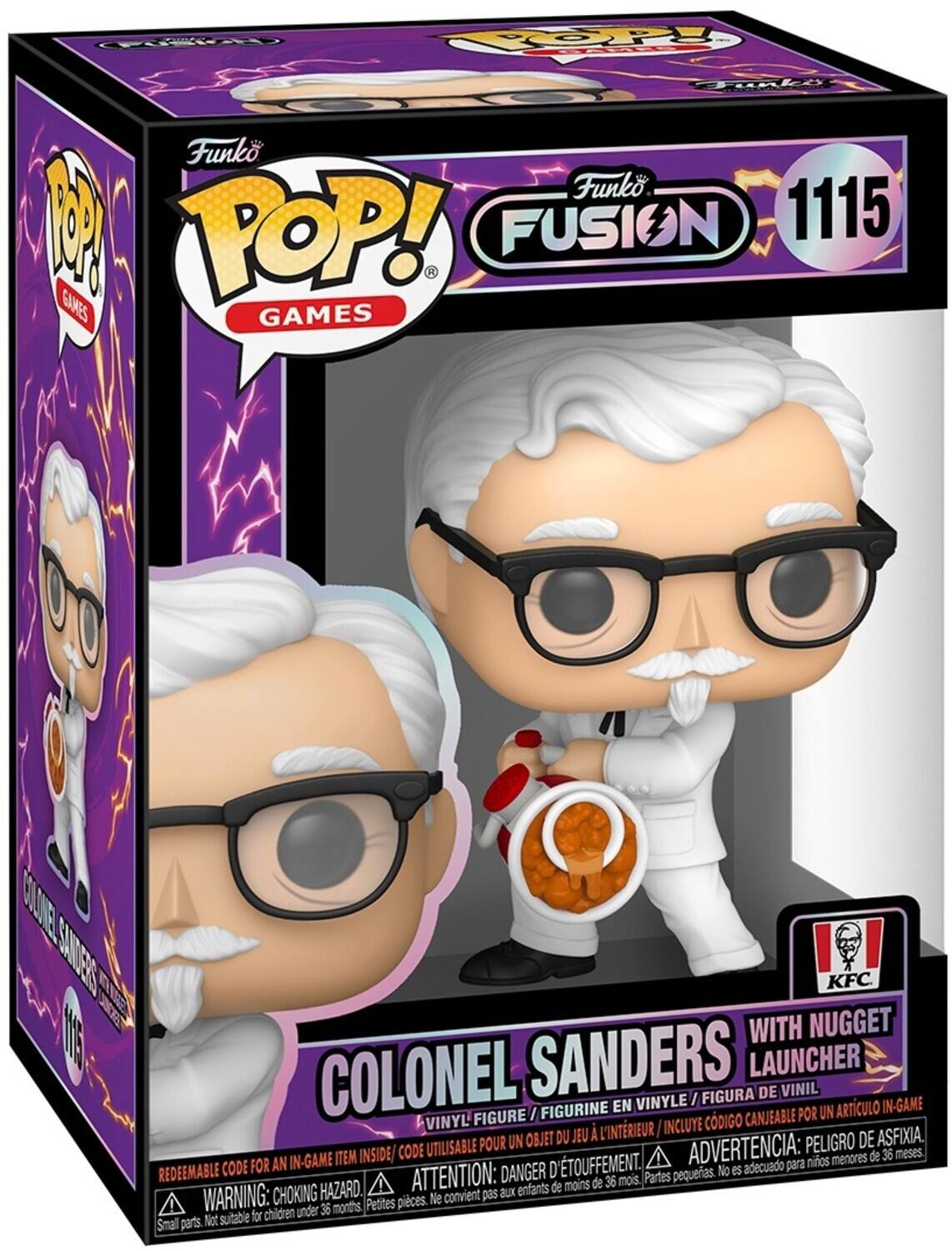 CPUENE OP Tunlb Funko Funko. M POP! FUSION 1115 GAMES GAMES BLUE SATEE KFC ME WITH NUGGET COLONEL SANDERS / FIGURA LAUNCHER DE VINIL FIGURINE EN VINYLE ARTCULO IN-GAME FIGURE / CDIGO CANJEABLE POR UN VINYL L'INTRIEUR I INCLUYE OBJ DU JEU DE ASFIXIA. UTILISABLE POUR UN ADVERTENCIA: PELIGRO ITEM INSIDE/ CODE menores de 36 meses. CODE FOR AN IN-GAME D'TOUFFEMENT. No es adecuado para nios REDEEMABLE ATTENTION: DANGER de 36 mois. Partes pequeas. HAZARD. enfants de moins WARNING: CHOKING Ne convient pas aux 36 months Petites pices. suitable for children under Smal parts. Not