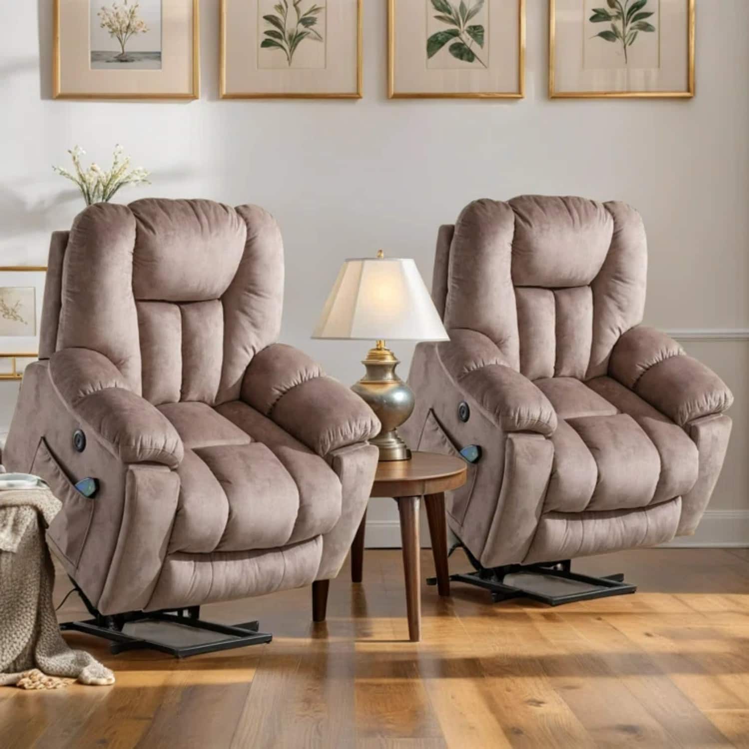 Front. Bestier - Bestier Set of 2 40.6 in. W Oversize Power Lift Recliner Chair with Massage and Heating - Light Brown.