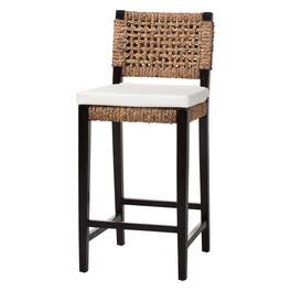 bali & pari - Alise Handwoven Seagrass Bar Stool with Mahogany Wood Frame, Dark Brown - Natural Brown/Dark Brown