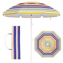 Costway - 6.5 FT Beach Umbrella Folding Outdoor Parasol with Push Button Tilt & Air Vent - Multicolor