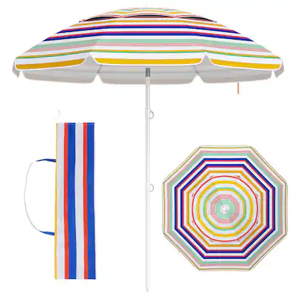 Front. Costway - Costway 6.5 FT Beach Umbrella Folding Outdoor Parasol with Push Button Tilt & Air Vent - Multicolor.