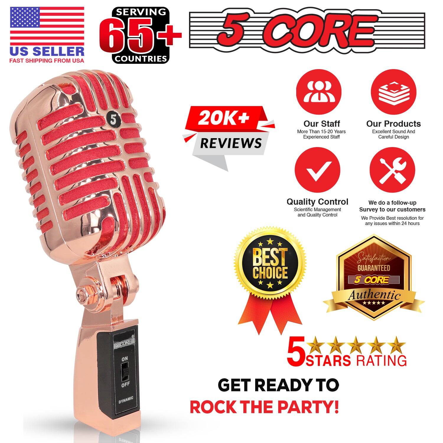 SERVING US SELLER 65+ COUNTRIES FAST SHIPPING FROM USA 5 CORE 5 20K+ REVIEWS Our Staff More Than 15-20 Years Experienced Staff Our Products Excellent Sound And Caroful Design Quality Control We do a follow-up Scientific Management Survey to our customers and Quality Control We Provide Dest resolution for any issues within 24 hours BEST CHOICE Satafacteor GUARANTEED 5 CORE Authentic CON ON OFF OYNAMIC 5STARS 5 STARS RATING GET READY TO ROCK THE PARTY!