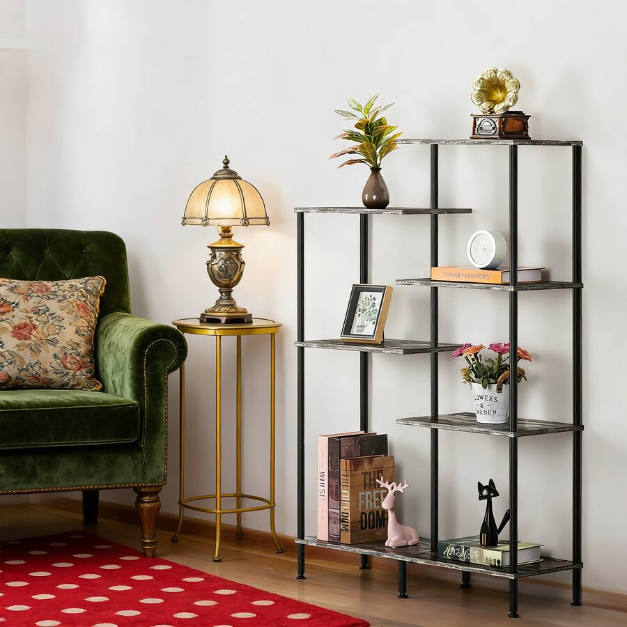 Obby Frame Oumilen 6 Tier Industrial Bookcase with Black Metal Frame Gray - Best Buy