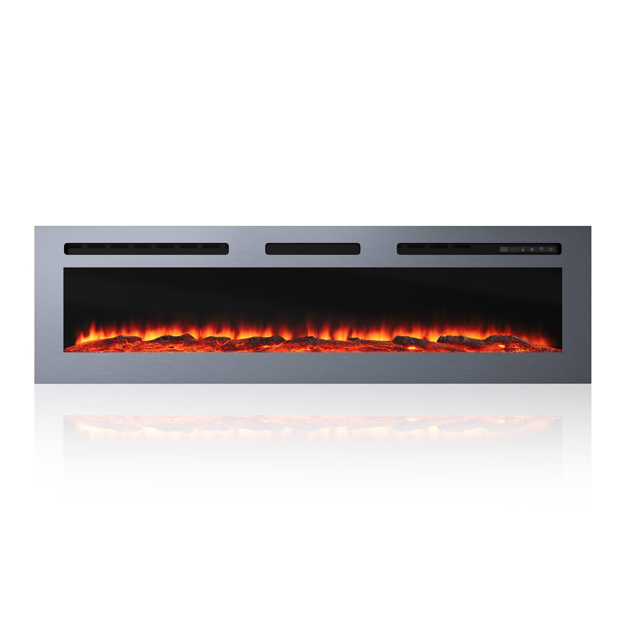 Alt View 5. Mondawe - 60" Stainless Steel Electric Fireplace - Silver.