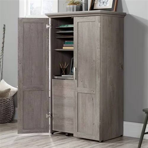 Left. Hivvago - Armoire with Drop Leaf Laptop Desk Craft Table in Grey Oak Finish - Grey.