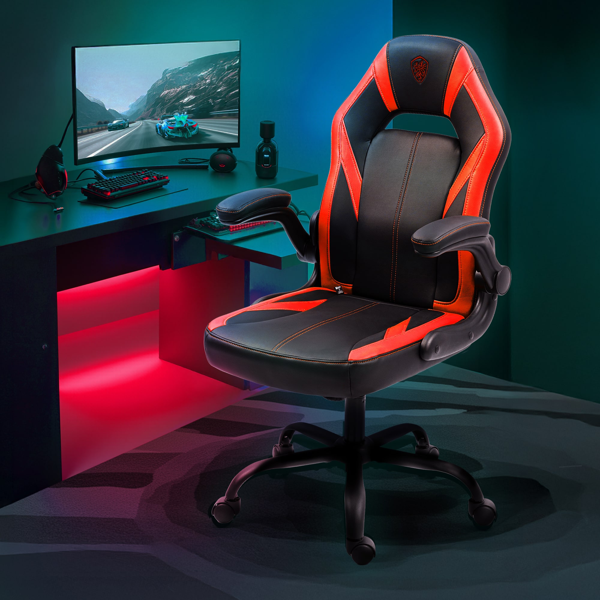 Dowinx - Gaming Chair with Breathable PU Leather, Gamer Chair with Pocket Spring Cushion, Swivel Desk Chair Seat Adjustable - Black&Red price history on PriceWatchPro