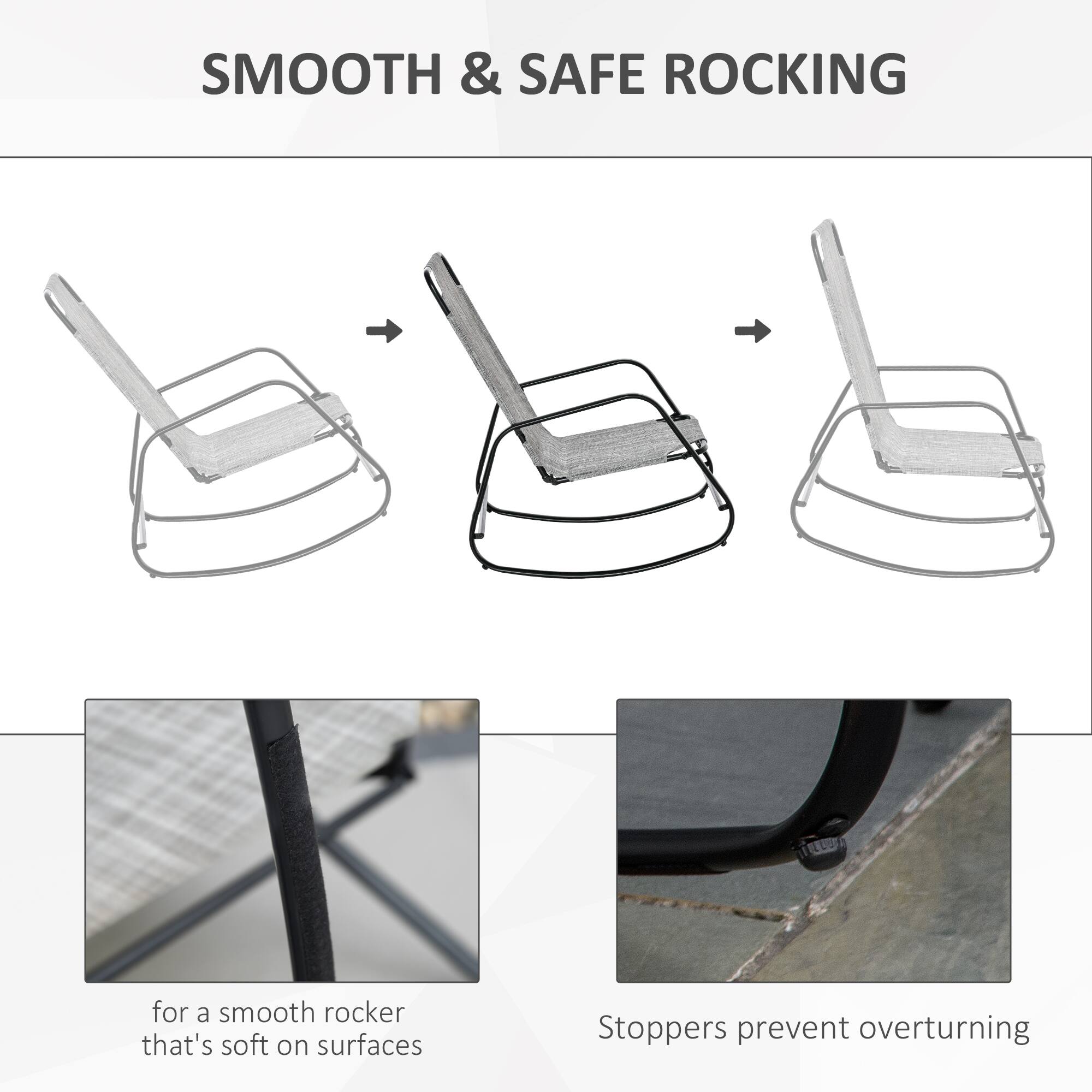 SMOOTH & SAFE ROCKING

for a smooth rocker that's soft on surfaces

Stoppers prevent overturning