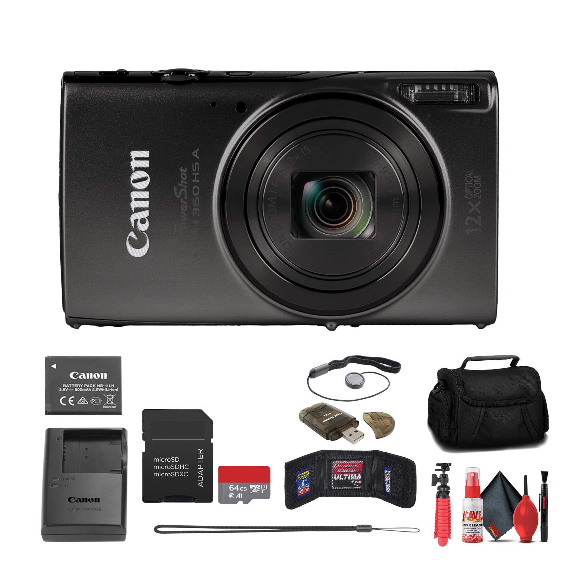 Canon - PowerShot ELPH 360 HS A Digital Camera + 64GB Card + More (International Version)