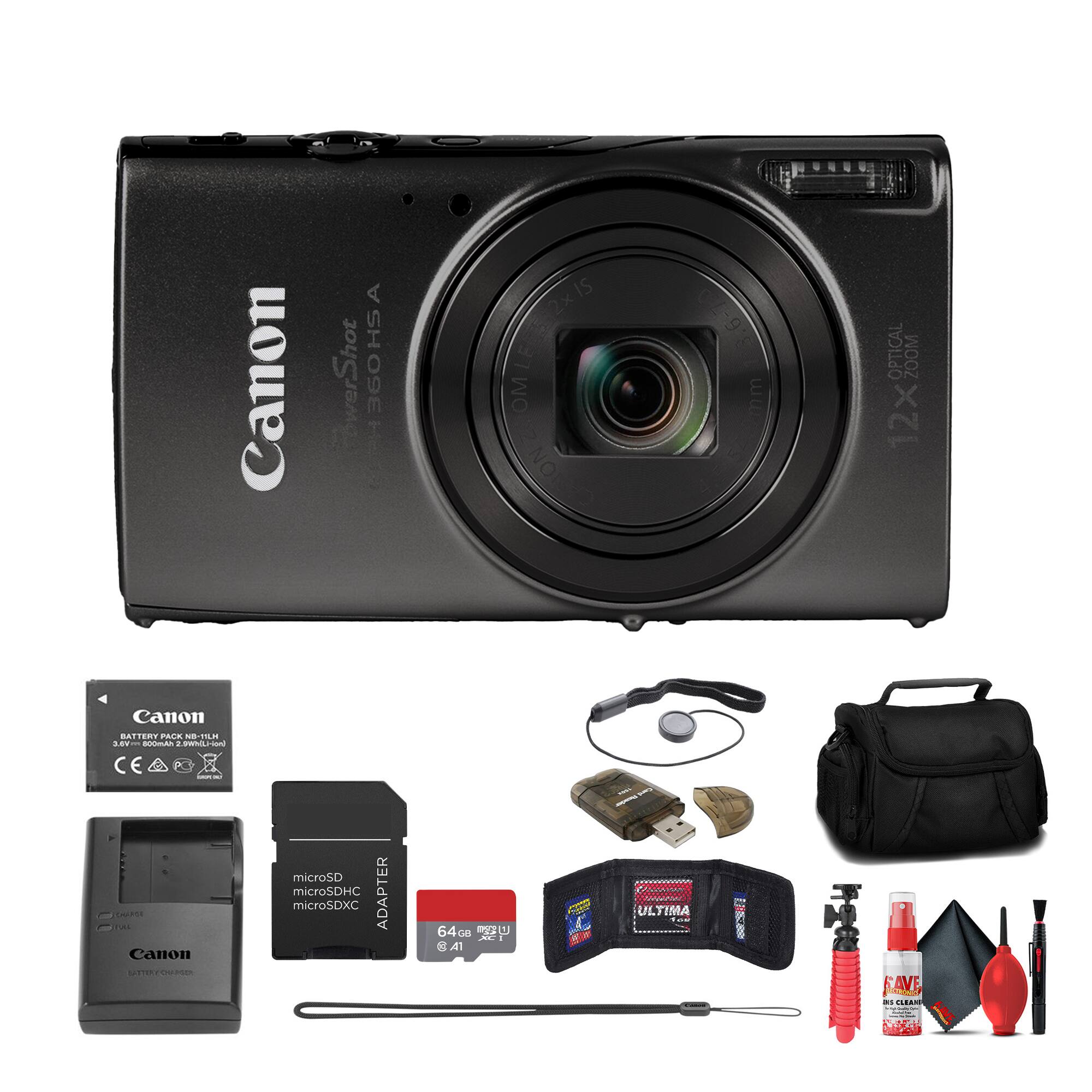 Canon PowerShot 360HS A1  
12x Optical Zoom  
20mm  
Canon A11807  
PALA 15m  
S A  
Canon microSD microSDHC microSDXC Adapter  
64GB  
Canon Battery Pack NB-11LH  
Canon USB Charger  
Ultima Strap  
SAVE Lens Cleaner  
Canon Lens Cleaning Kit