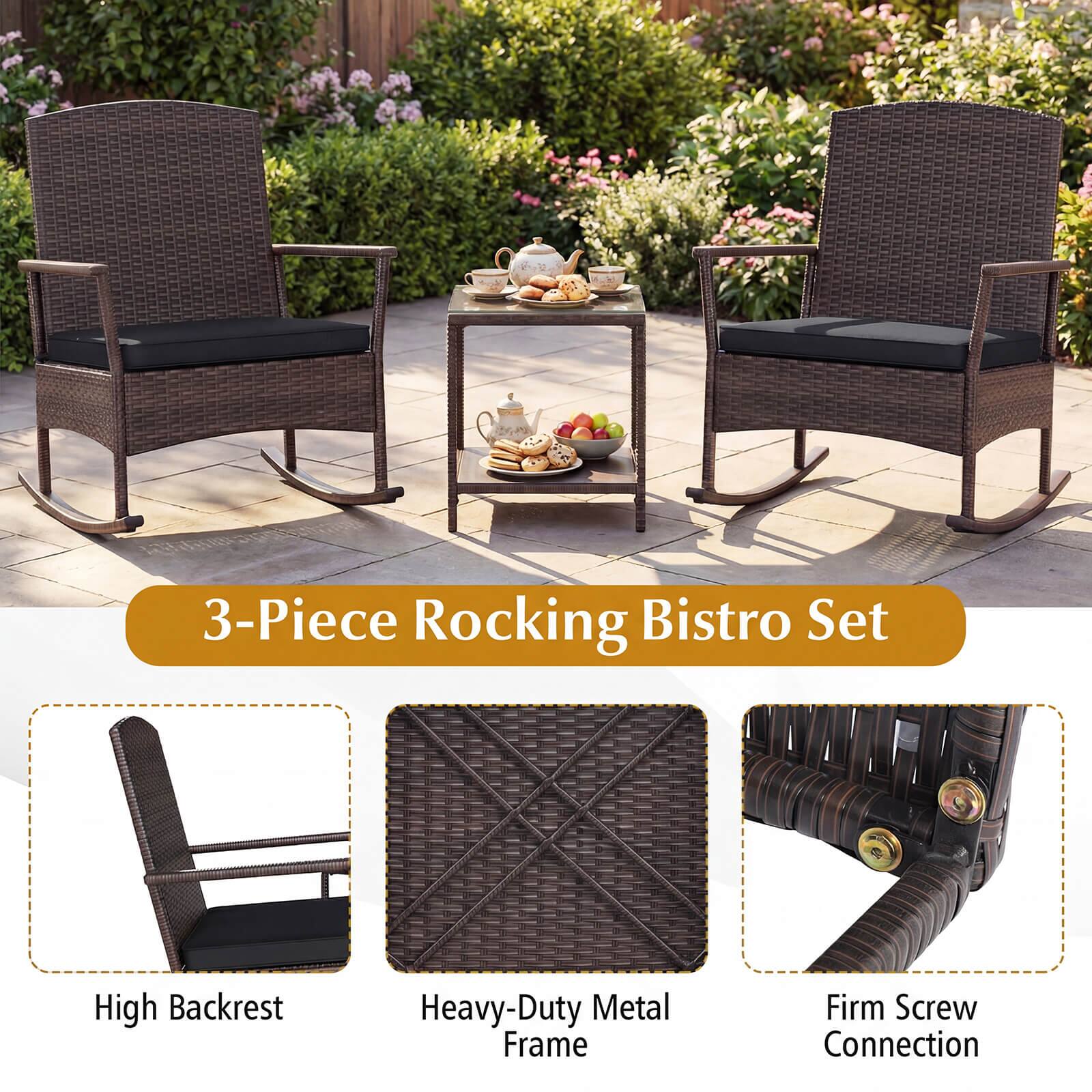 3-Piece Rocking Bistro Set

- High Backrest
- Heavy-Duty Metal Frame
- Firm Screw Connection
