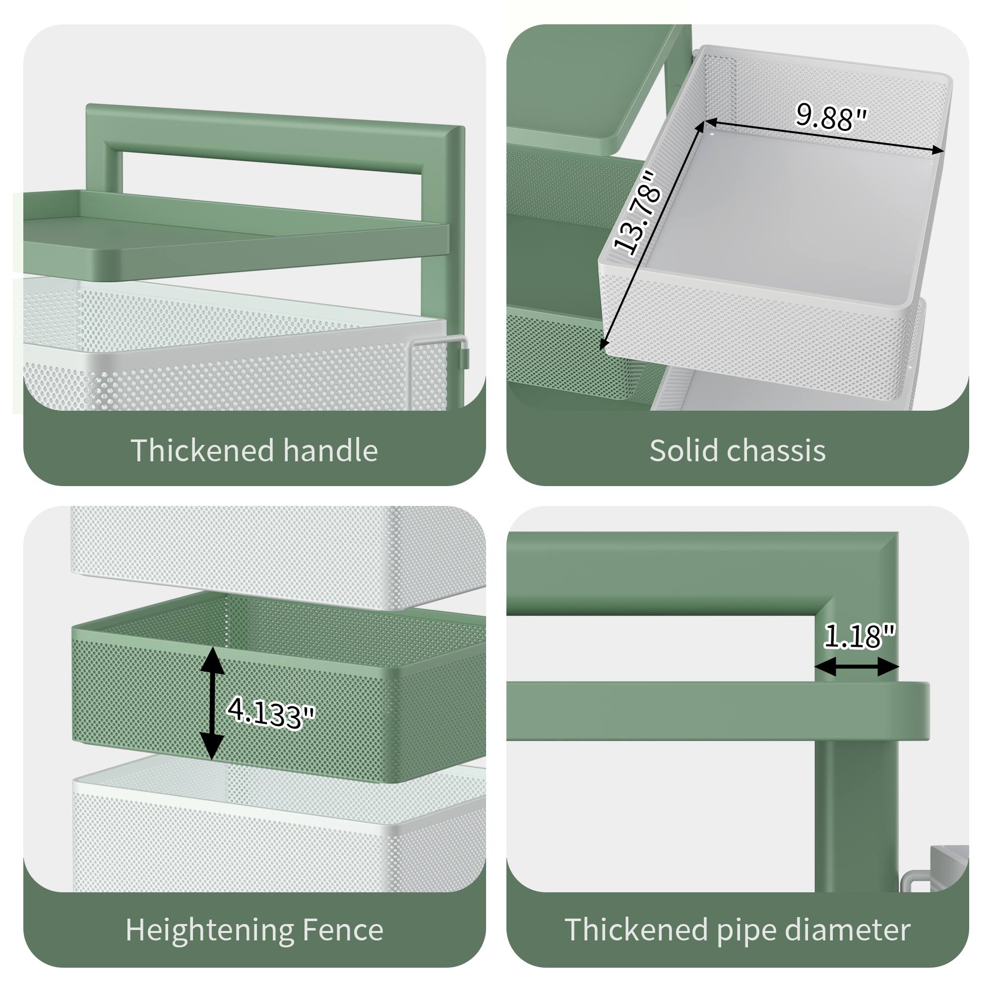 1. Thickened handle
2. Solid chassis
   - 13.78" (width)
   - 9.88" (depth)
3. Heightening Fence
   - 4.133" (height)
4. Thickened pipe diameter
   - 1.18" (diameter)