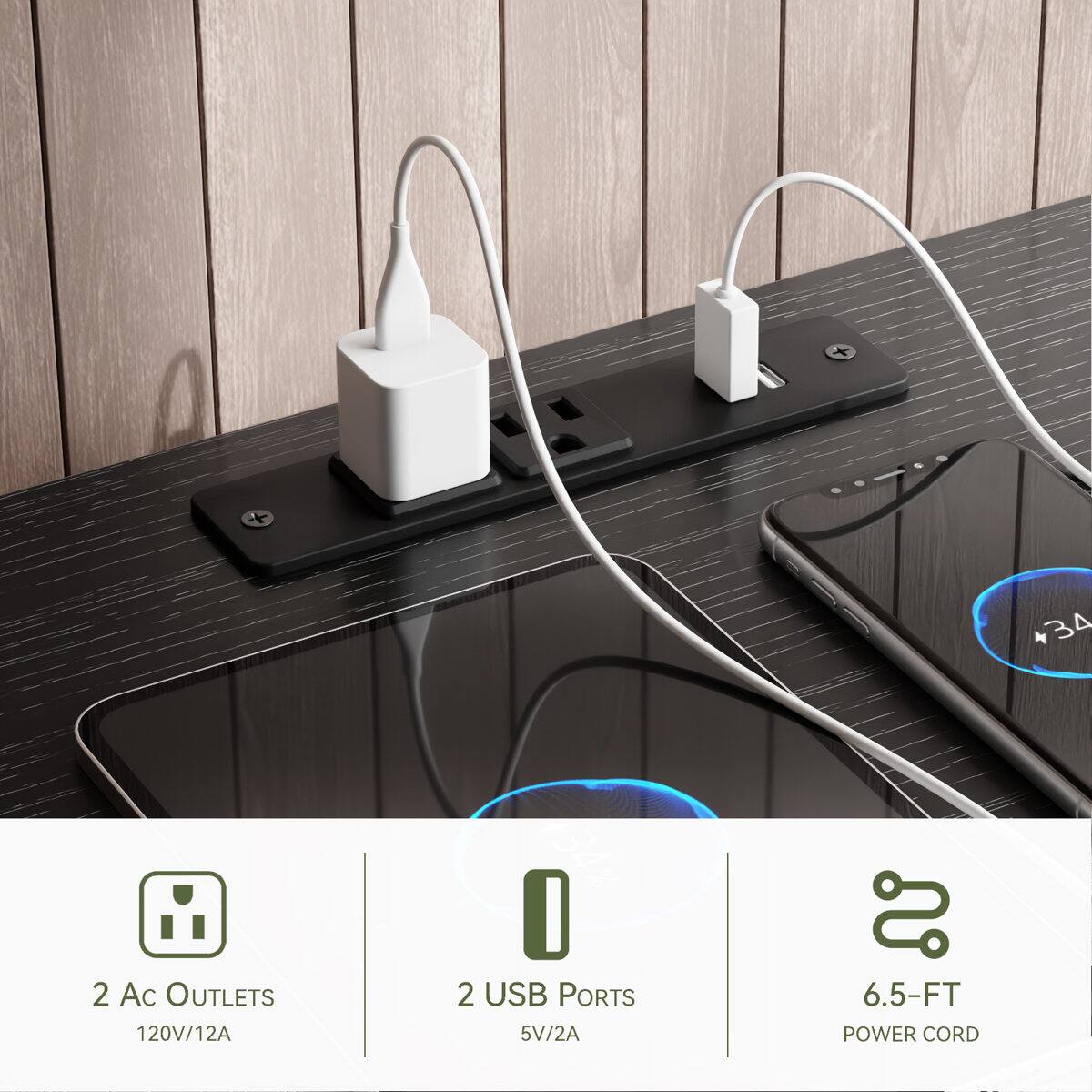 34 2 AC OUTLETS 120V/12A 2 USB PORTS 5V/2A 6.5-FT POWER CORD