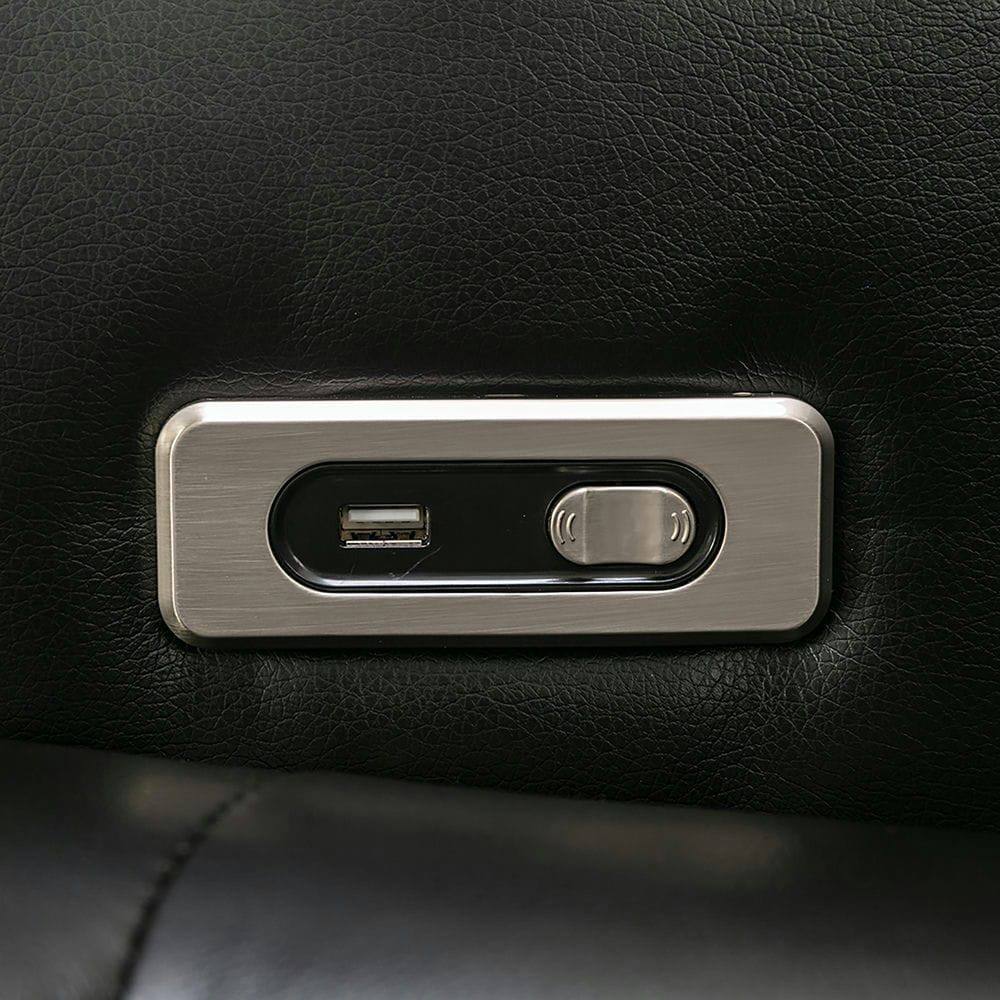 Alt View 4. Kadyn - 270° Swivel PU Leather Power Home Theater Recliner with Tray Table, Phone Holder, Cup Holder, USB Port & Arm Storage - Black.