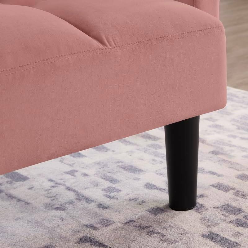 Alt View 7. Trinkets Crazed - Velvet Futon Couch Convertible Folding Sofa Bed Tufted Couch for Apartment  - pink.