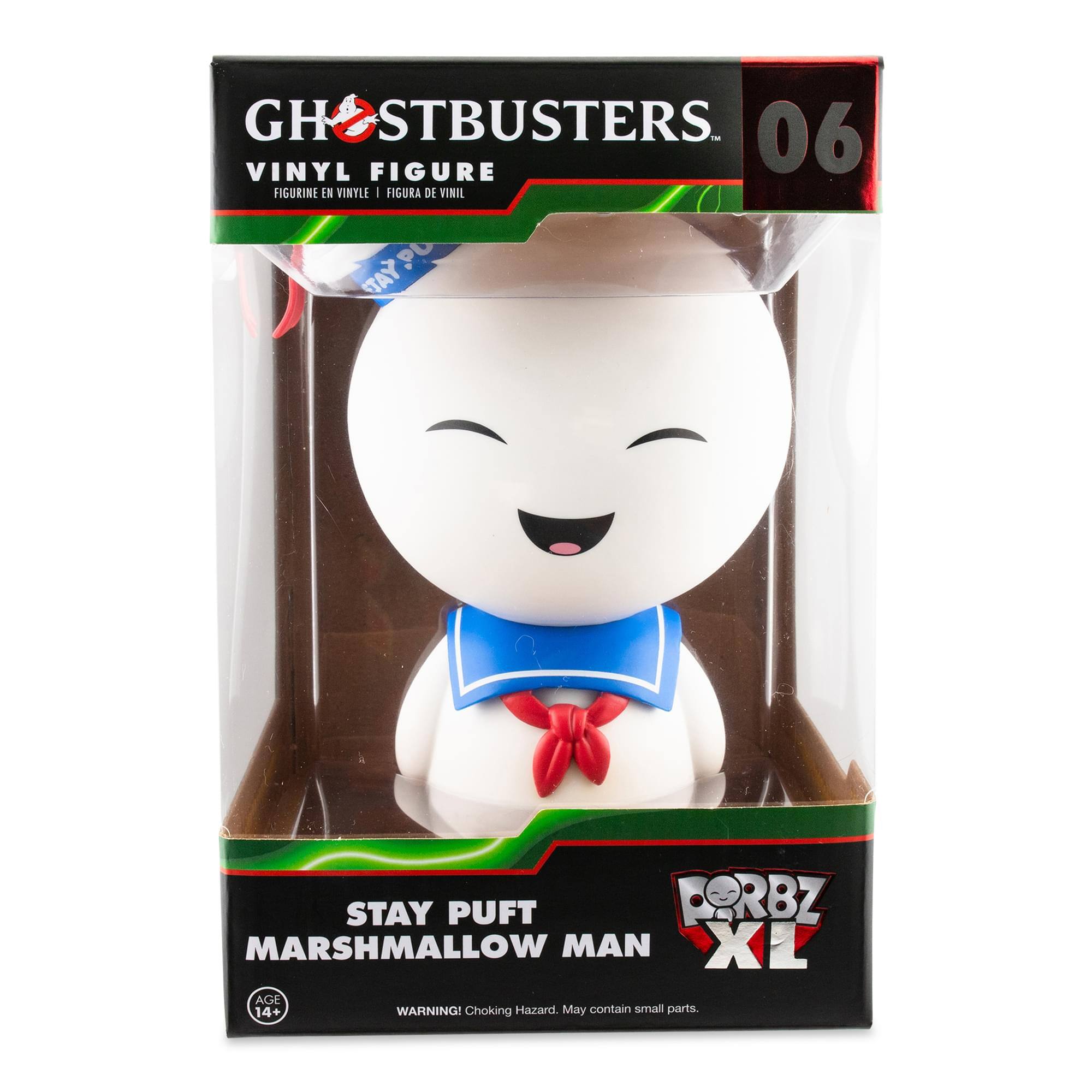 GHOSTBUSTERS  
VINYL FIGURE  
FIGURINE EN VINYLE | FIGURA DE VINIL  

06  

STAY PUFF MARSHMALLOW MAN  

PORBZ XL  

AGE 14+  

WARNING! Choking Hazard. May contain small parts.