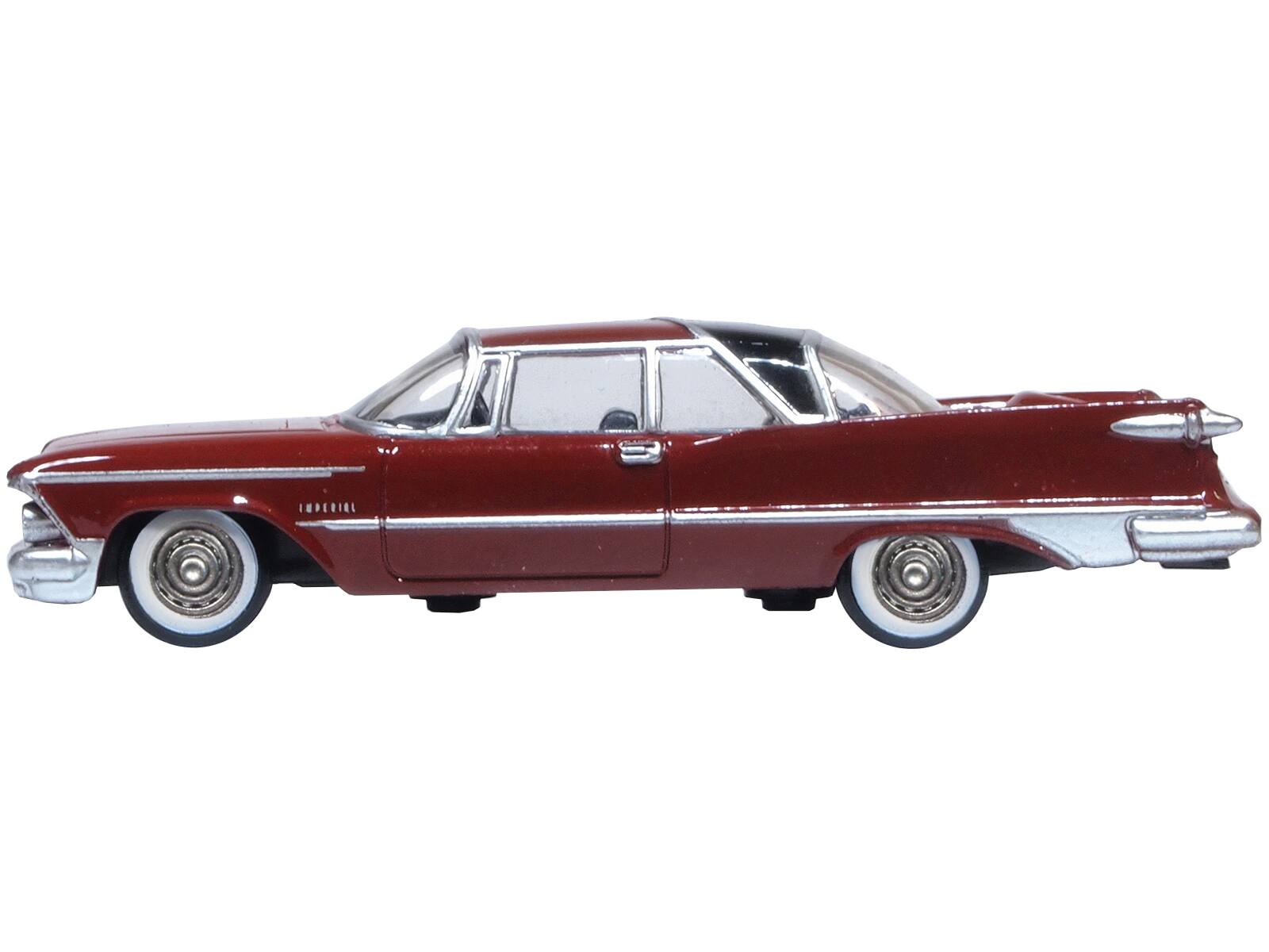Angle. Oxford Diecast - 1959 Chrysler Imperial Crown 2 Door Hardtop Radiant Red with Black Top 1/87 (HO) Scale - Red With Black.
