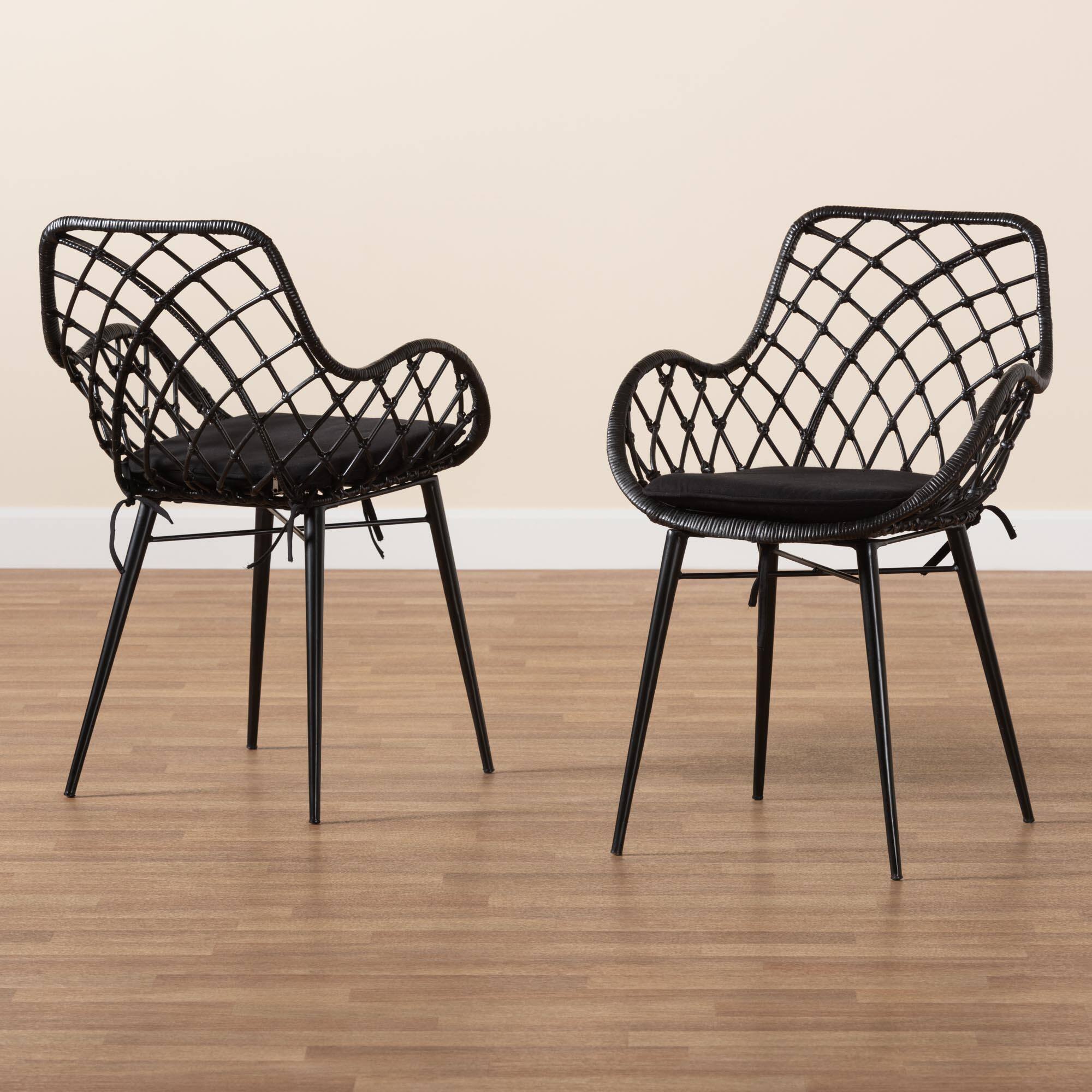 Alt View 4. bali & pari - Ballerina Modern Bohemian Finished Rattan and Metal 2-Piece Dining Chair Set - Black.