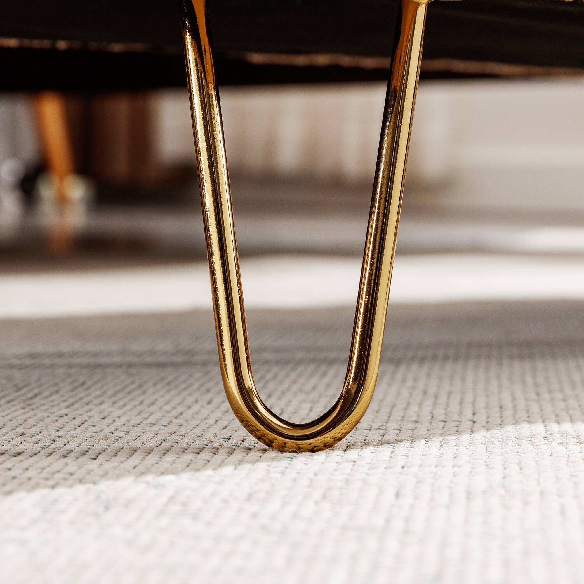 Alt View 6. Lirago - 39" W Dressing Chair Storage Bench - Faux Fur Padded Upholstered with Gold Legs - Grey.