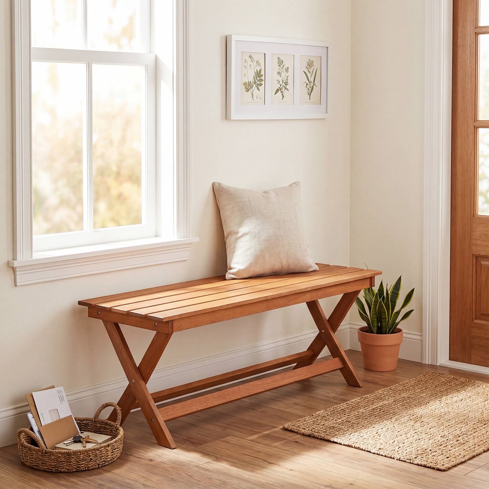 Alt View 3. Costway - Costway 2 Pcs Outdoor Bench,Dining Benches with Slatted Seats,2-Person Backless Garden Bench - Natural.