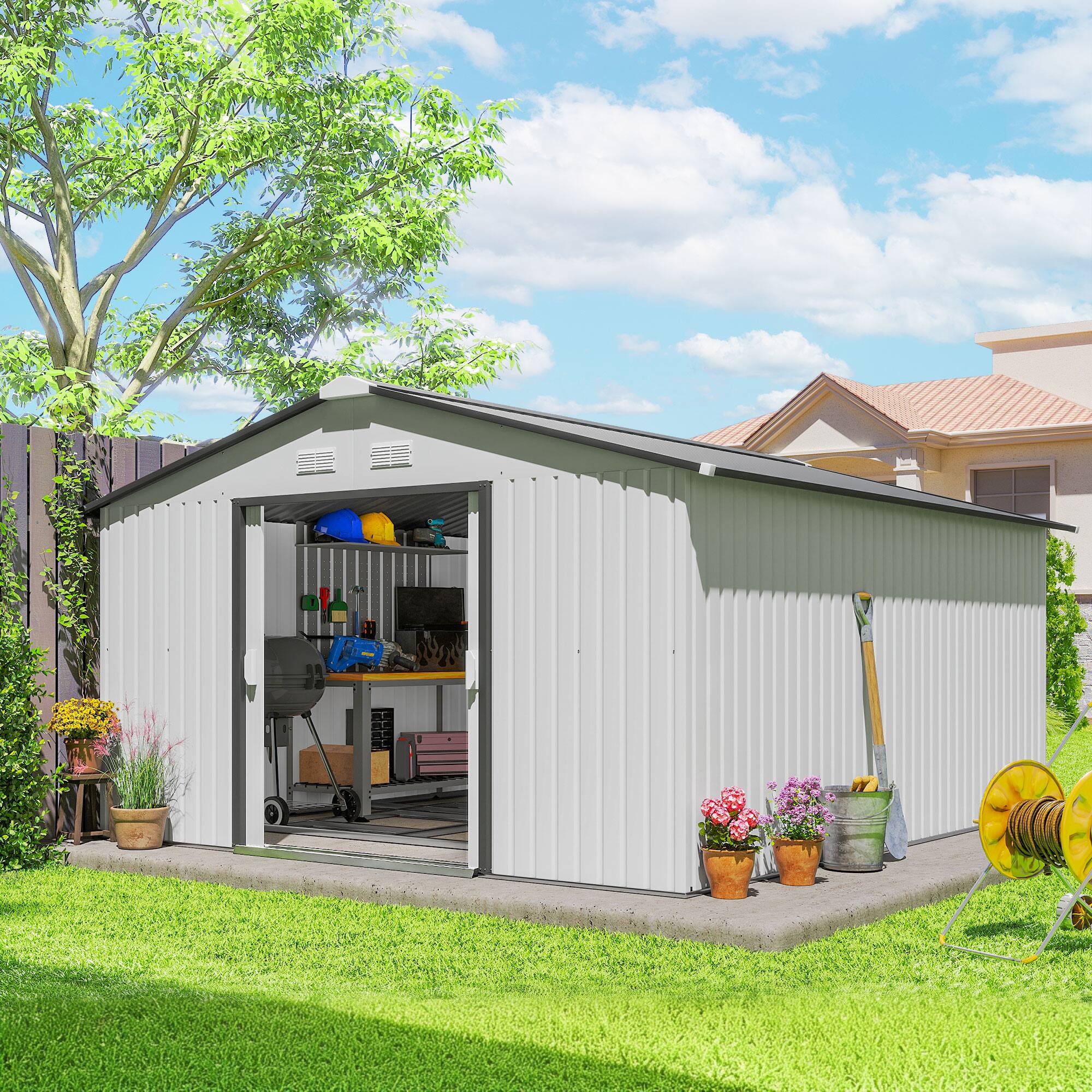 Alt View 1. Outsunny - Garden Metal Shed, Storage Shed Utility Storage with Double Locking Doors for Bike.