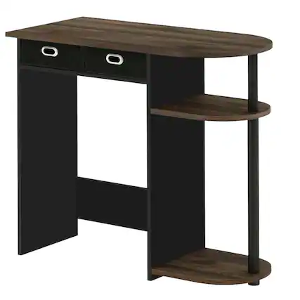 Front. BisonOffice - Computer workstation with Columbia Walnut, black finish, sleek design, durable - Columbia Walnut/Black/Dark Brown.