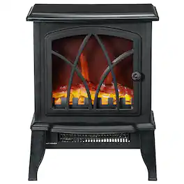 Resenkos - Electric Fireplace Heater, Freestanding Fireplace Stove with Realistic Flames Overheating Protection - Black