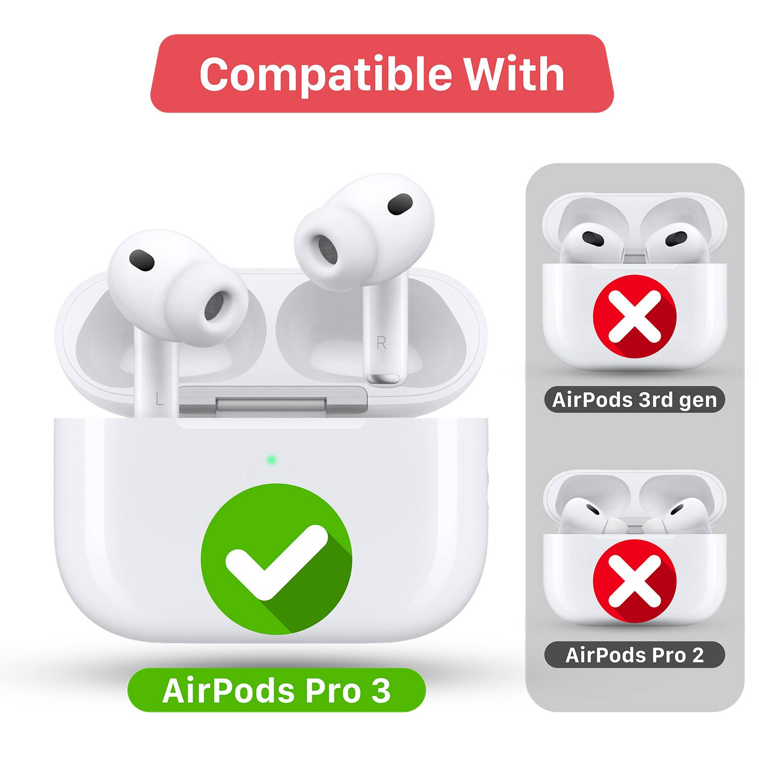 Compatible With  
AirPods Pro 3  
AirPods 3rd gen  
AirPods Pro 2