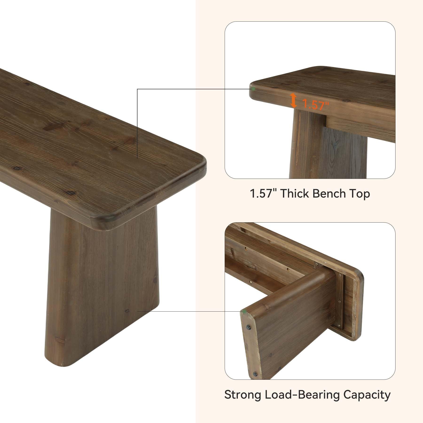 1.57" Thick Bench Top  
Strong Load-Bearing Capacity