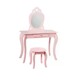 SlickBlue - Children’s Princess Dressing Table Playset with Mirror and Toy Makeup - Pink