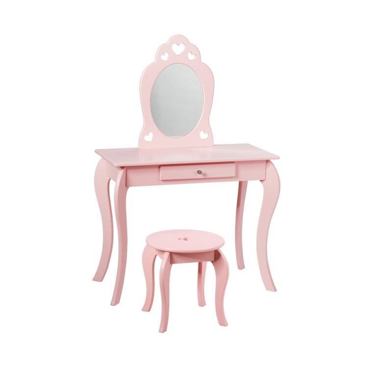 Front. SlickBlue - Children’s Princess Dressing Table Playset with Mirror and Toy Makeup - Pink.