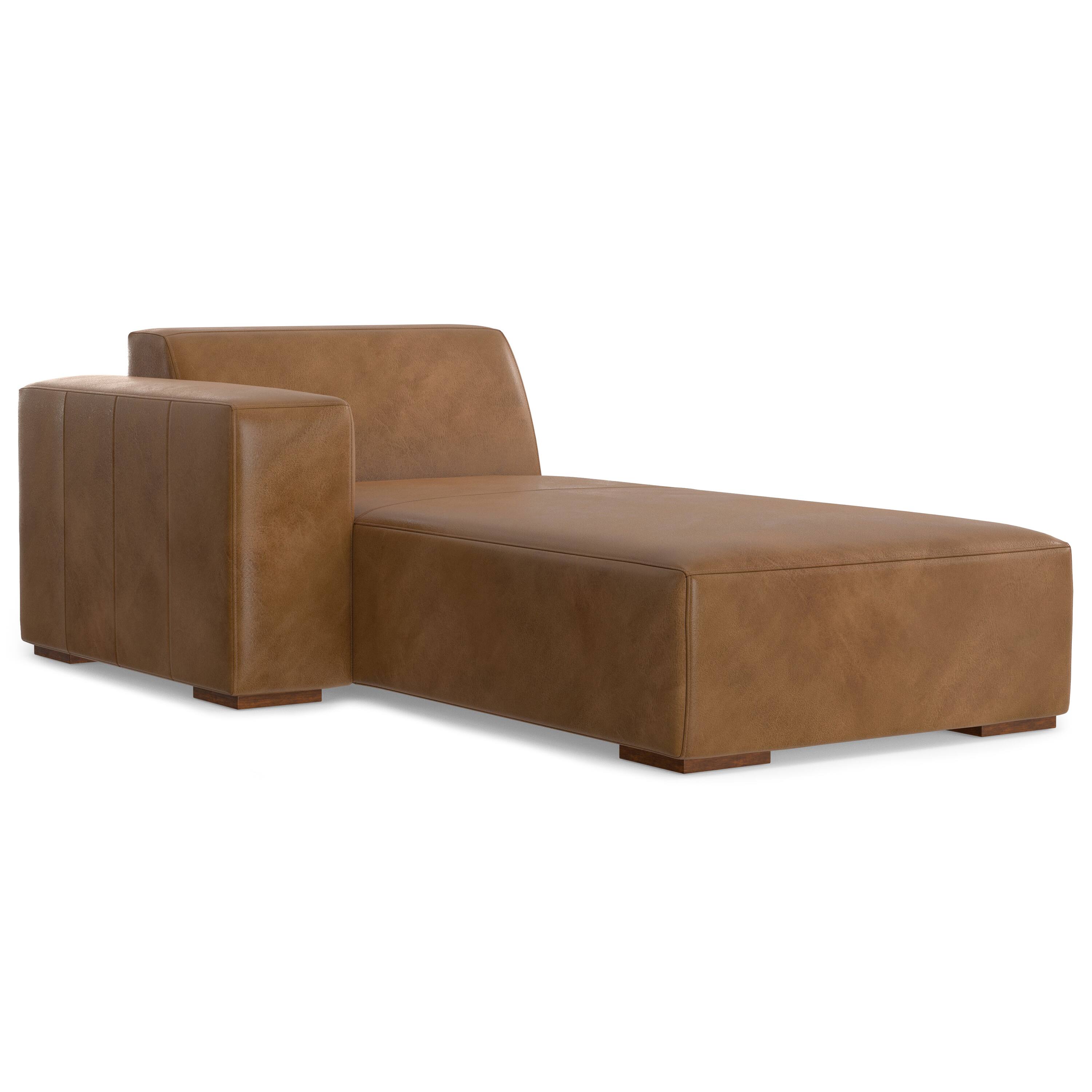 Front. Simpli Home - Rex Left Chaise Sofa Module in Genuine Leather - Caramel Brown.