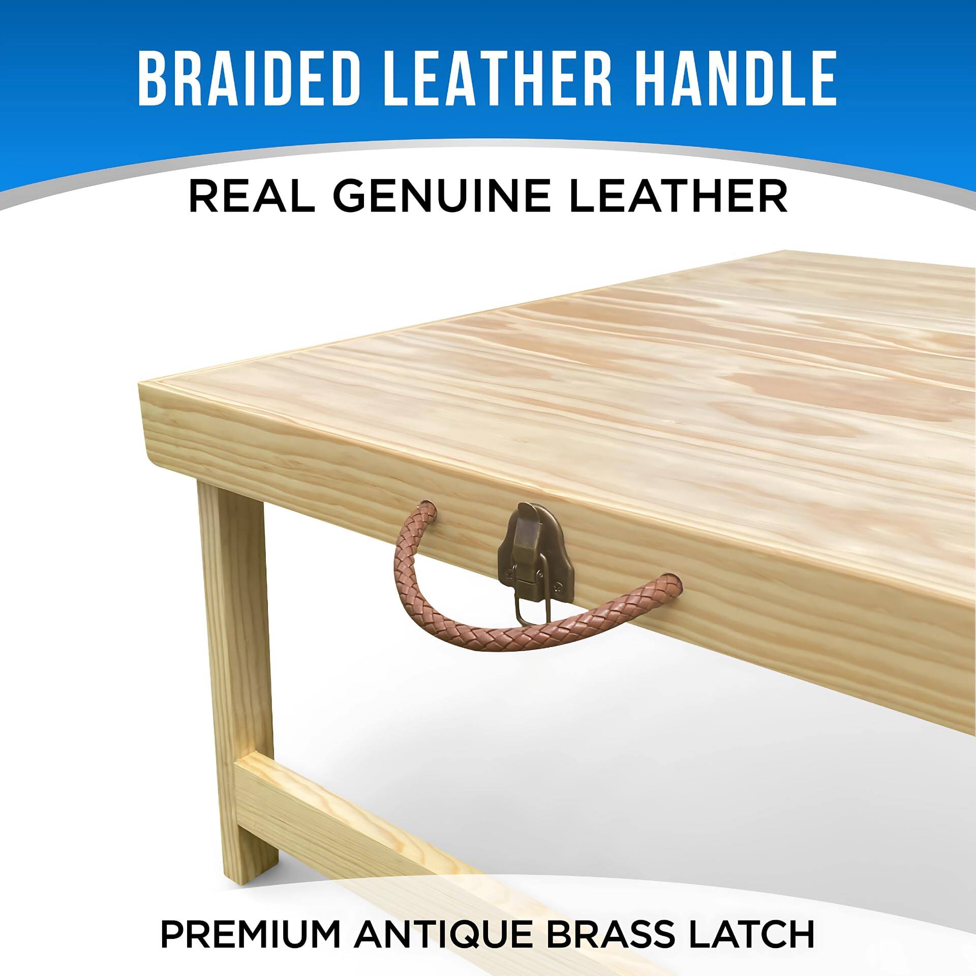 BRAIDED LEATHER HANDLE

REAL GENUINE LEATHER

PREMIUM ANTIQUE BRASS LATCH