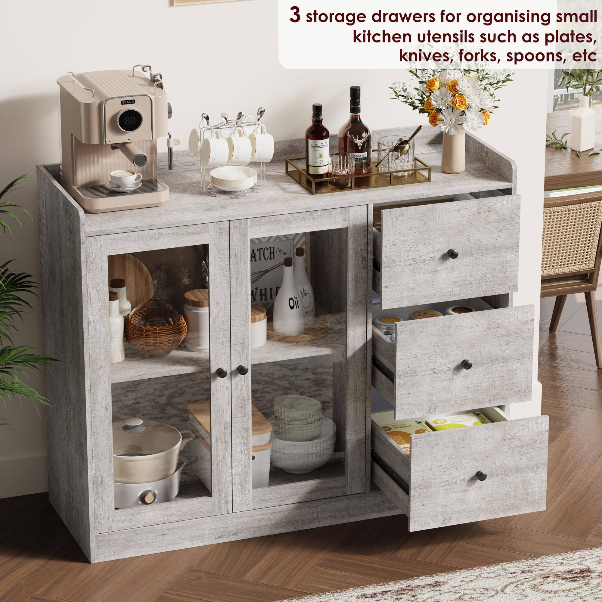 3 storage drawers for organising small kitchen utensils such as plates, knives, forks, spoons, etc