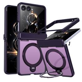 Dteck - Magnetic Case for Samsung Galaxy Z Flip8 with Ring Stand, Slim Frosted Shockproof Auto Spring Hinge Protective Cover - Purple