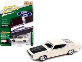 Johnny Lightning - 1969 Ford Torino Talladega Wimbledon White w/ Matt Black Hood "Classic Gold Collection" Limited Edition 1/64 - Matte Black