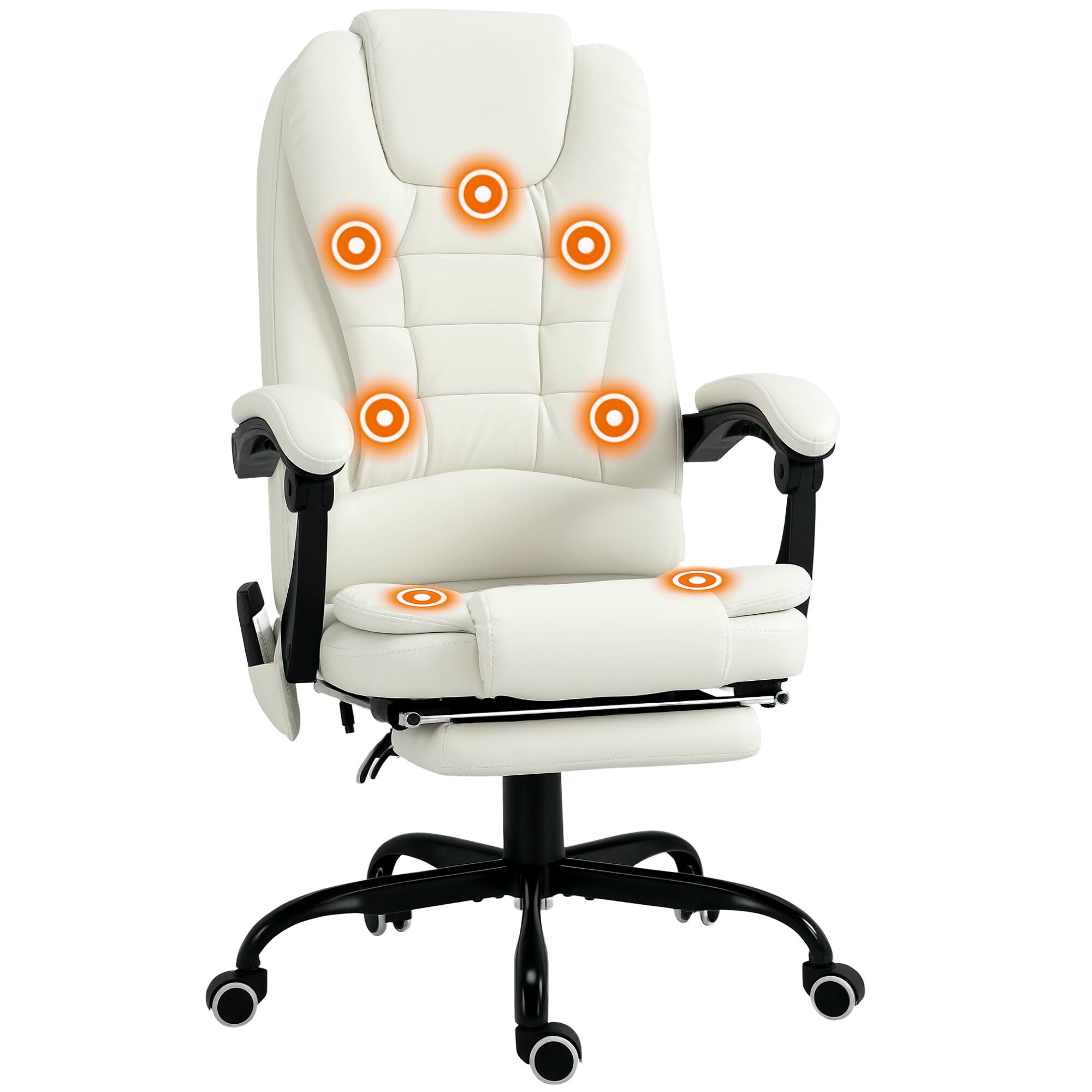 Vinsetto - 7-Point Vibrating Massage Office Chair, High Back Computer Chair with Lumbar Support, Footrest, Reclining Back - White
