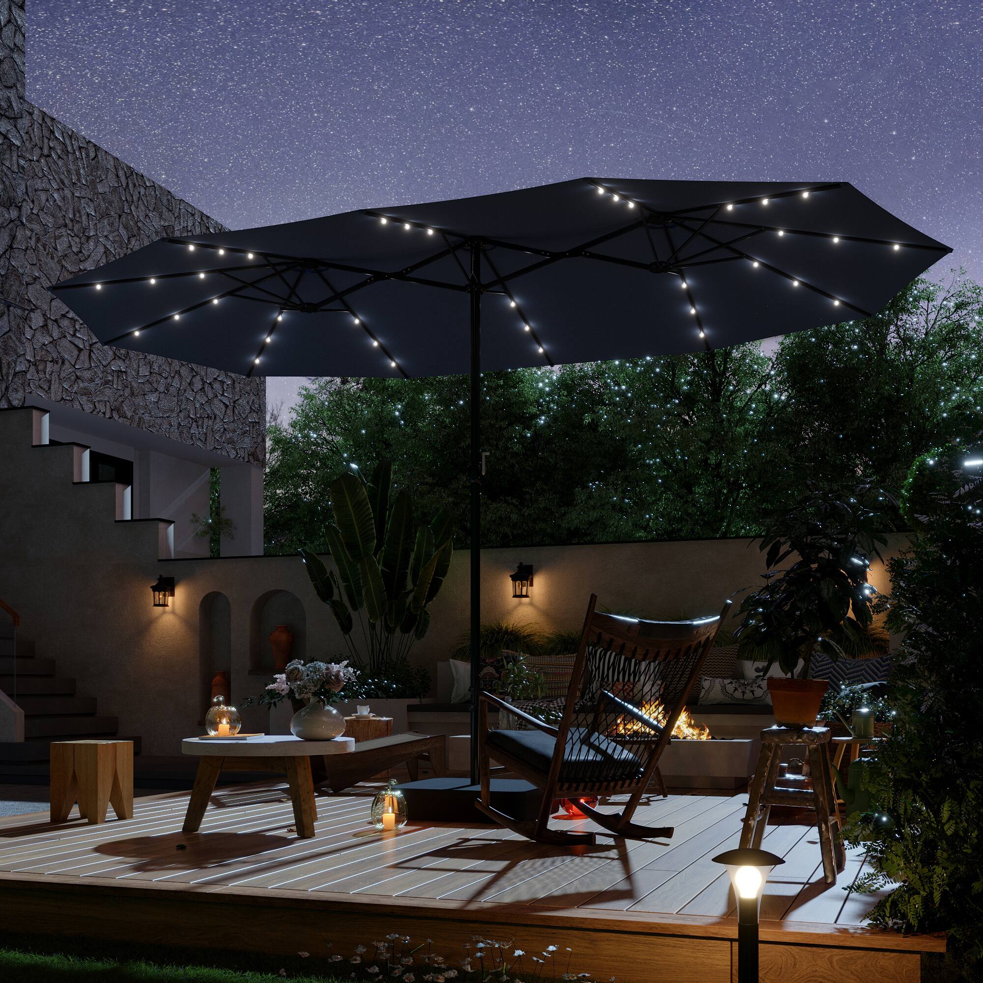 Alt View 10. Famapy - Large Rectangular Outdoor Patio Umbrella with Integrated Edge LED Lights Day-to-Night Shade Multiple Colors - Navy blue.