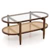 Front. Costway - 2-Tier Coffee Table Tempered Glass Top with PE Rattan Shelf & Acacia Wood Frame Brown - Brown.