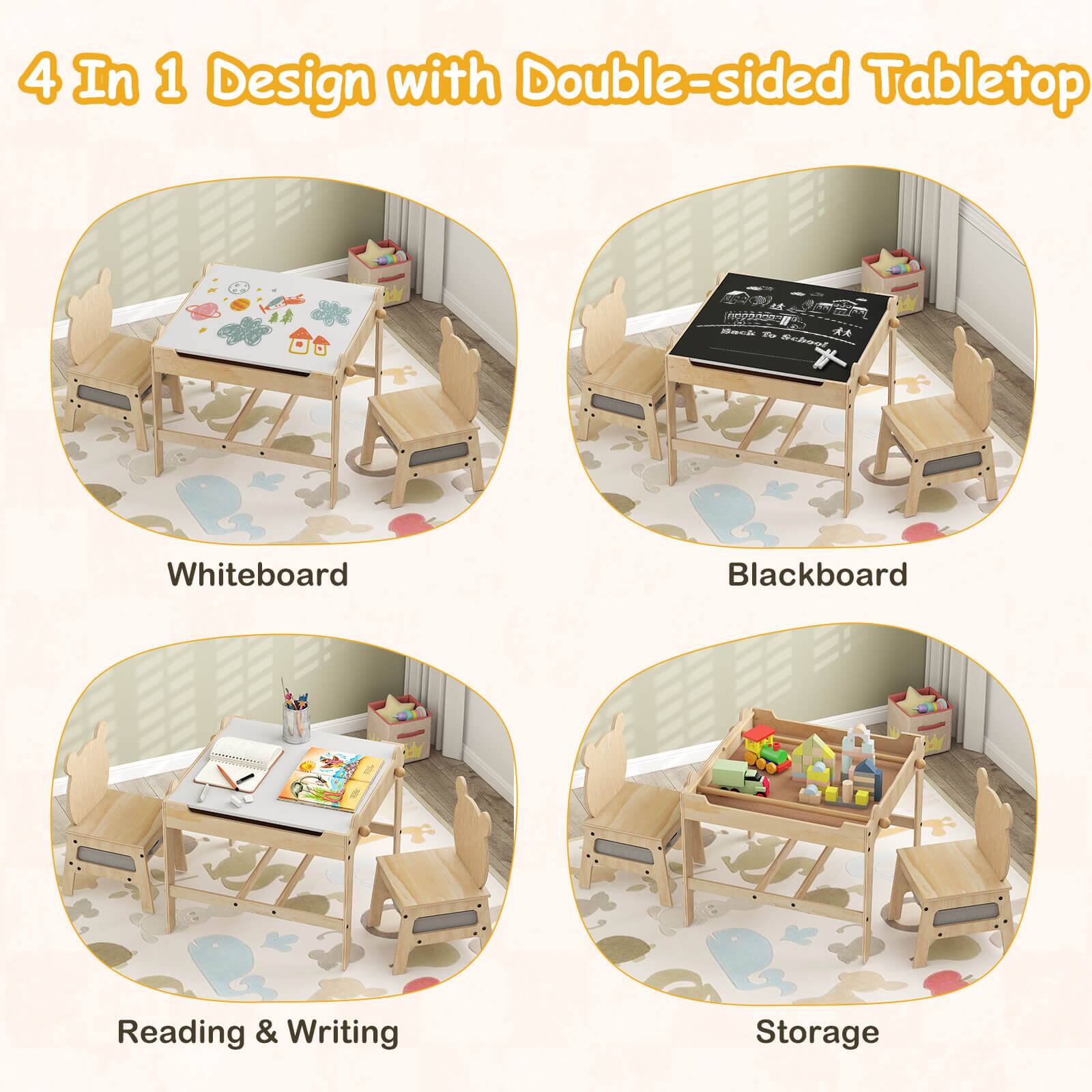 4 In 1 Design with Double-sided Tabletop

- Whiteboard
- Blackboard
- Reading & Writing
- Storage