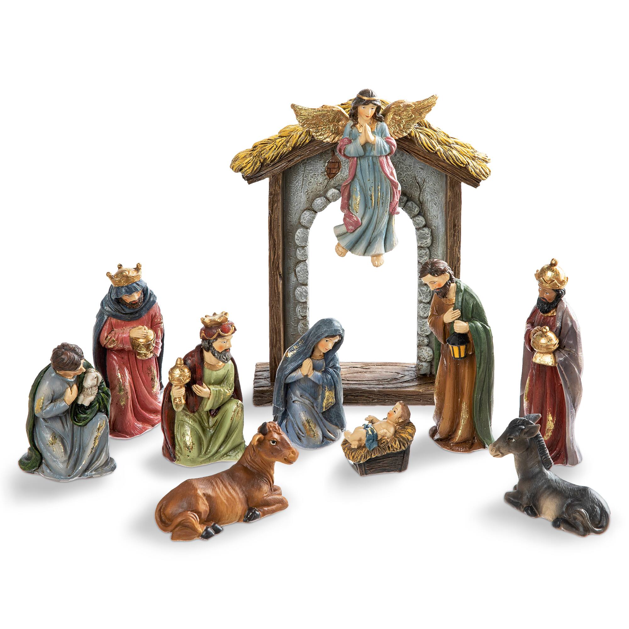 Angle. Glitzhome - 11pcs Resin Nativity Figurine Set (KD) - Multi-Colored.