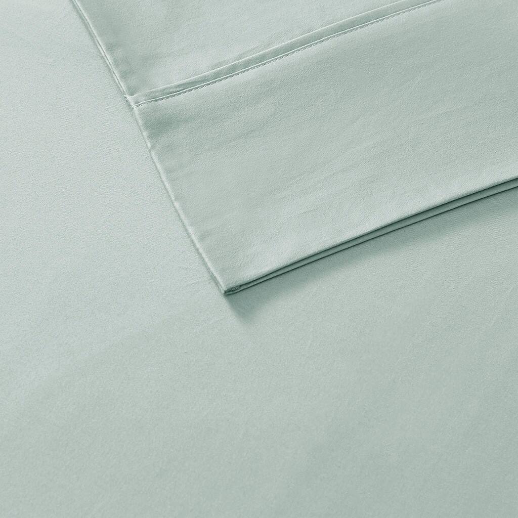 Alt View 5. Gracie Mills - Gracie Mills Nora 300 Thread Count Sateen Weave Organic Cotton Deep Pocket Sheet Set - Aqua.