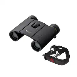 Nikon - Trailblazer II 10x25 Compact Binoculars (Black) with Sling Strap Bundle