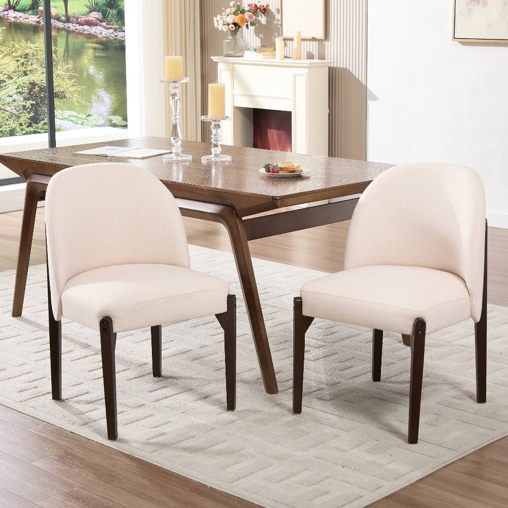 Left. Loheer - Loheer Wooden Dining Chairs Set of 2 Modern Fabric Upholstered Kitchen Farmhouse Dinner Room Chairs Beige - Beige.