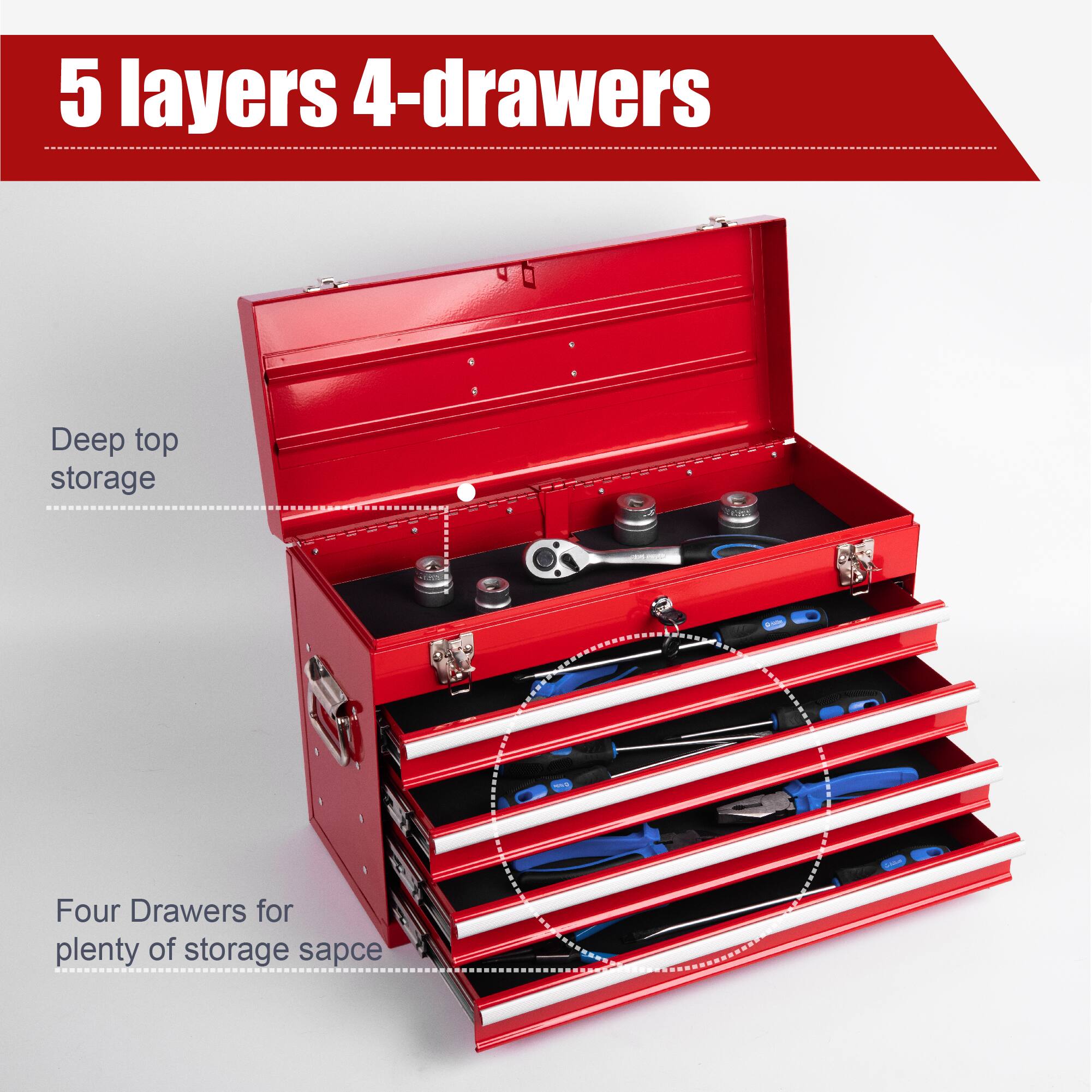 5 layers 4-drawers
Deep top storage
Four Drawers for plenty of storage space