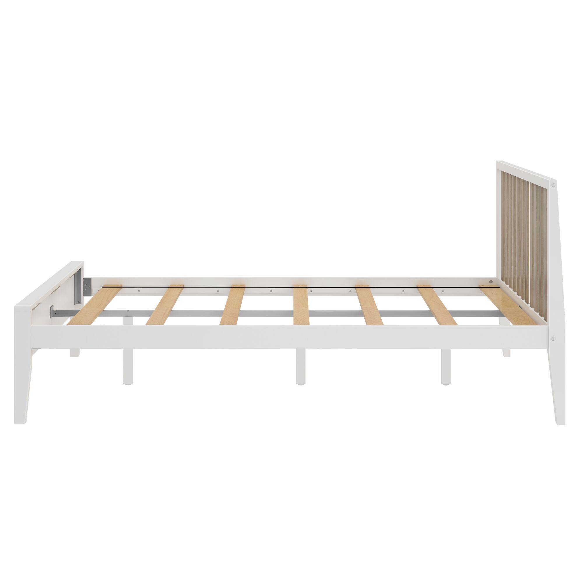 Alt View 3. Plank+Beam - Scandinavian Queen-Size Bed with Slatted Headboard, White/Blonde - White/Blonde.