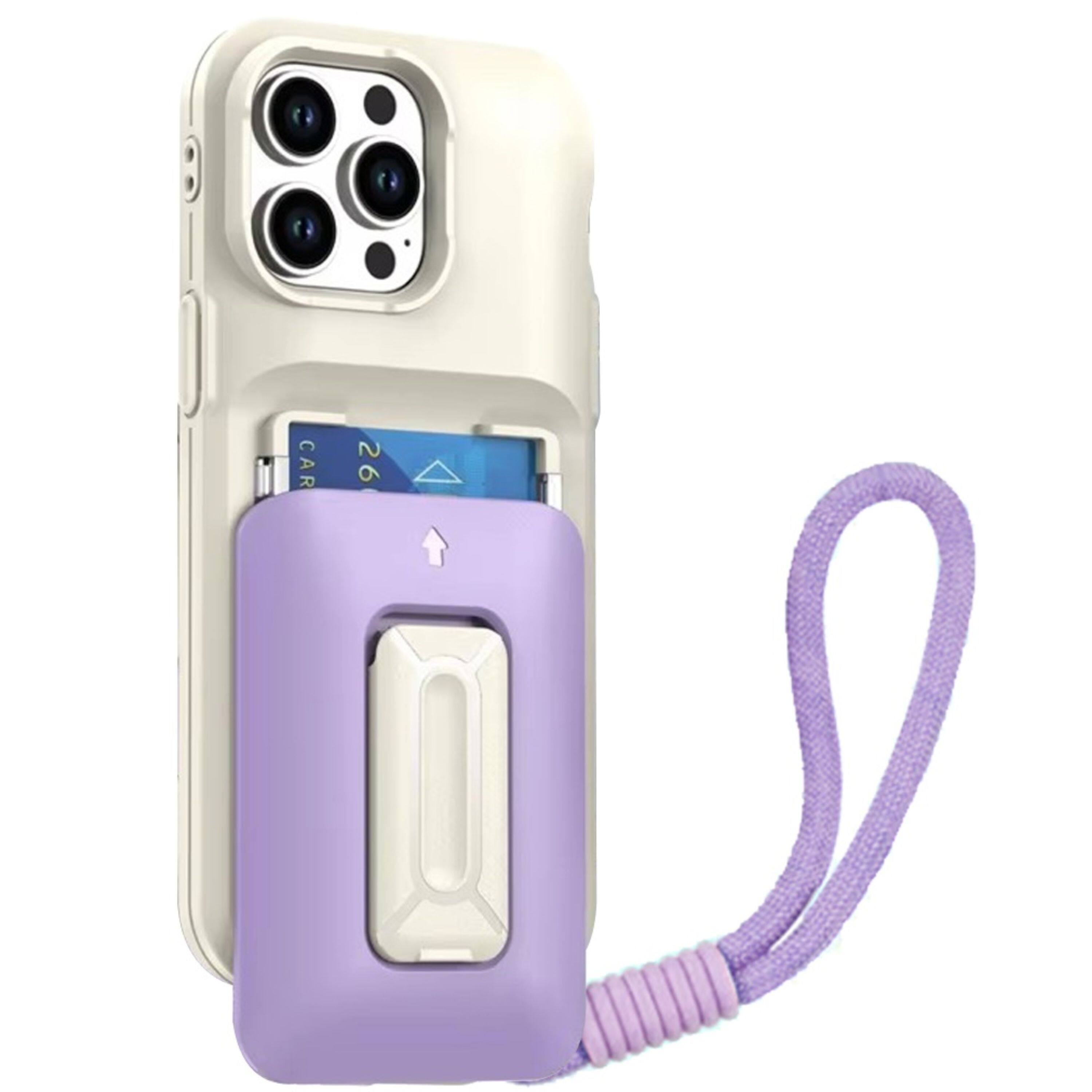 Angle. Kitcheniva - Durable Wallet Case With Hand Strap For iPhone 13 Pro Max Beige/Light Purple - Beige/Light Purple.