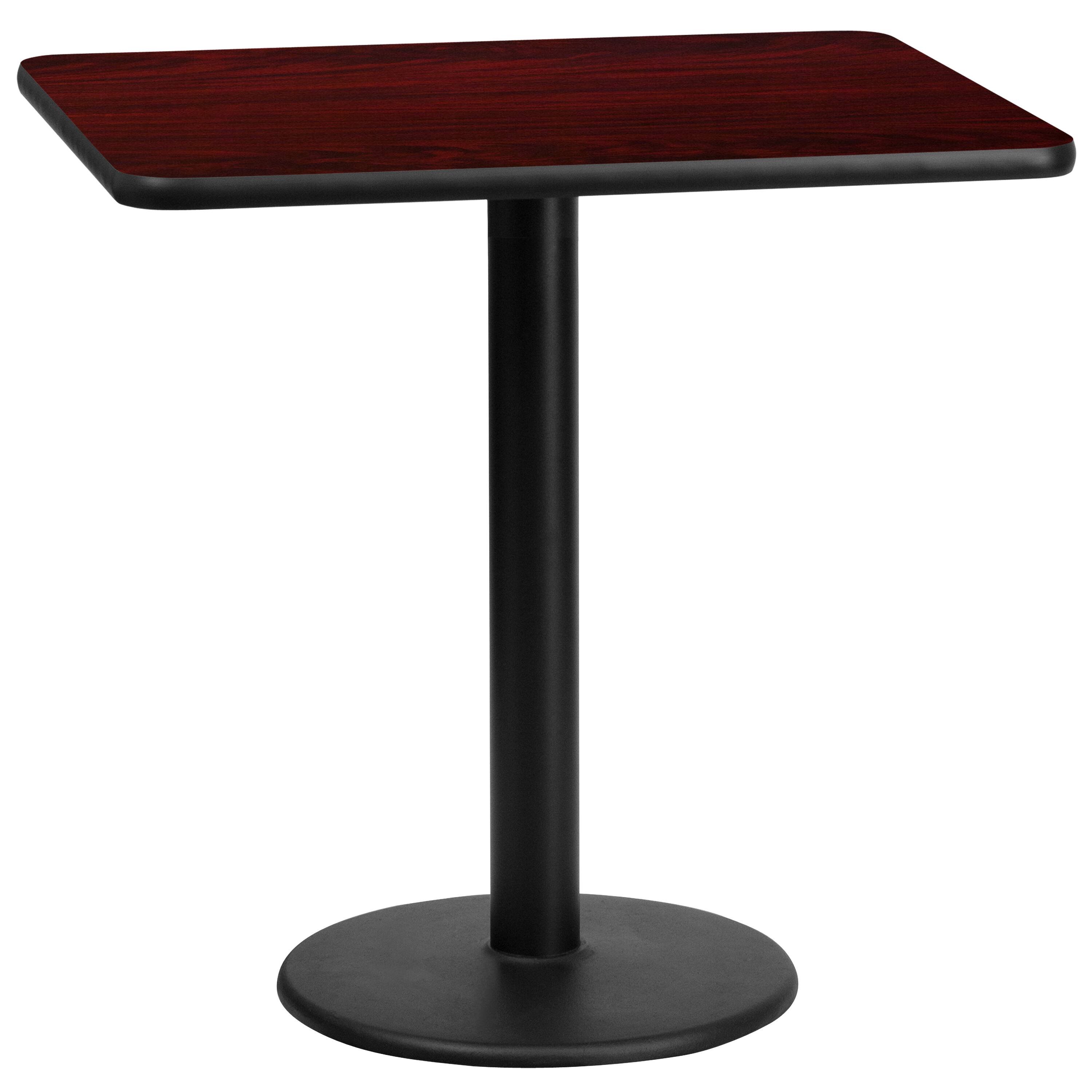 Front. Emma + Oliver - 24"x30" Rectangular Laminate Table with 18" Round Table Base - Mahogany.