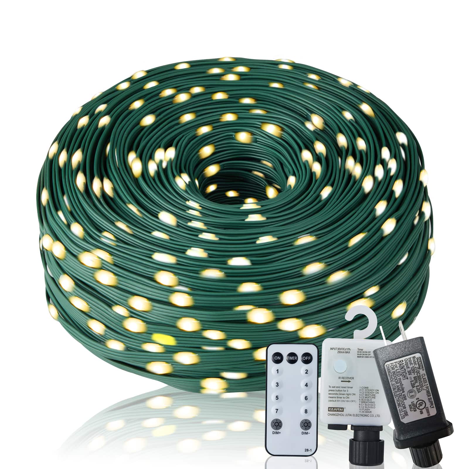 Sunoyar - Outdoor Christmas Halloween Rope Lights 328FT 1000LED Strobe String Lights w/Remote IP67 Waterproof Timer for Party - warm white
