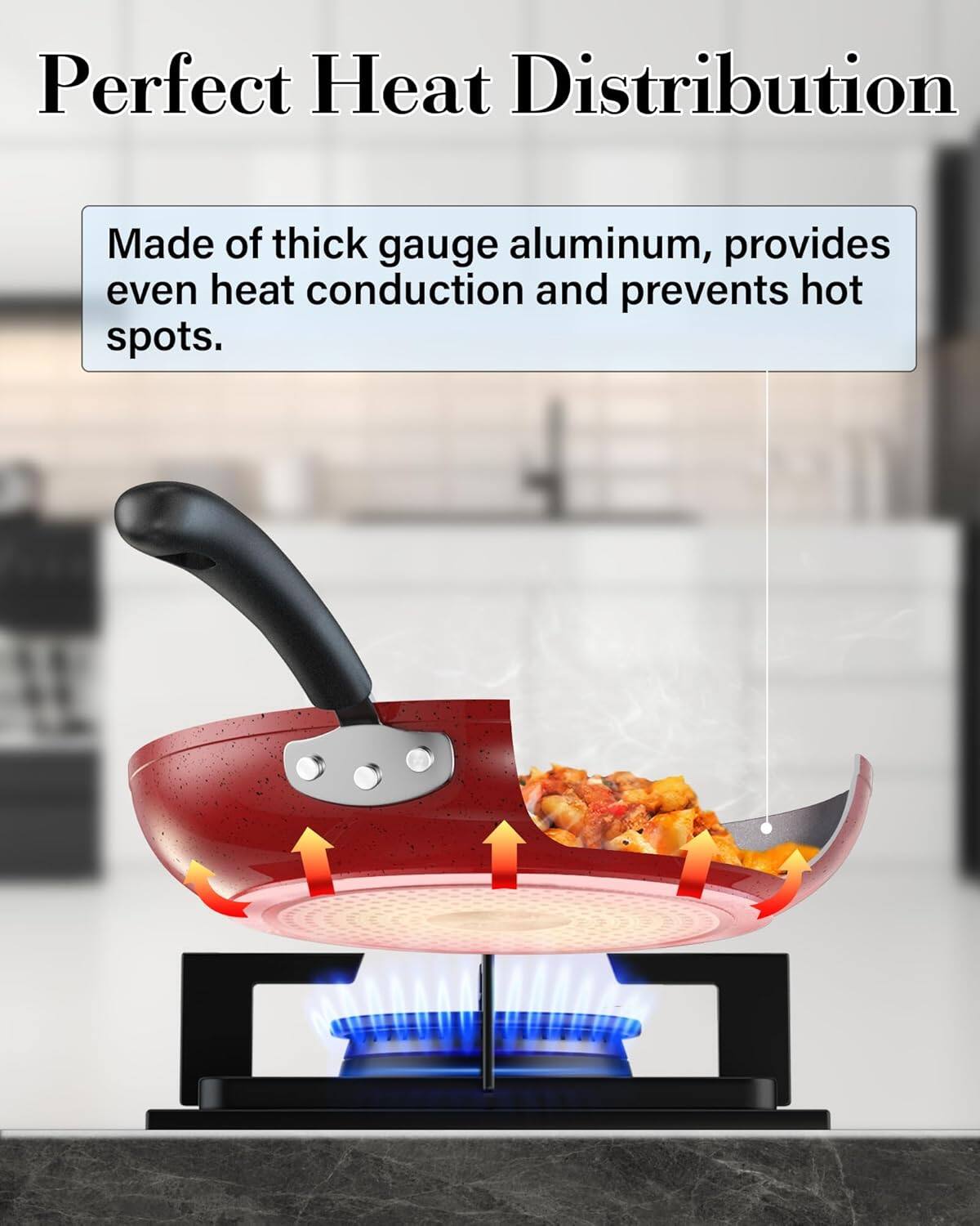 Perfect Heat Distribution

Made of thick gauge aluminum, provides even heat conduction and prevents hot spots.